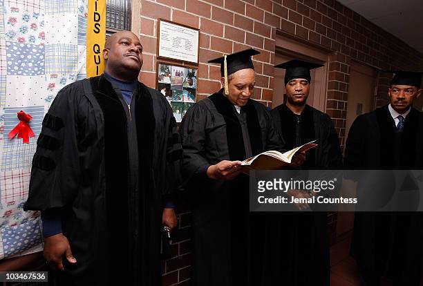 Radio personalities Chuck Chillout, Fred "DJ Red Alert" Krute and Marley Marl attend the 3rd Pi Eta Kappa Honor Society Induction Ceremony at Medgar...
