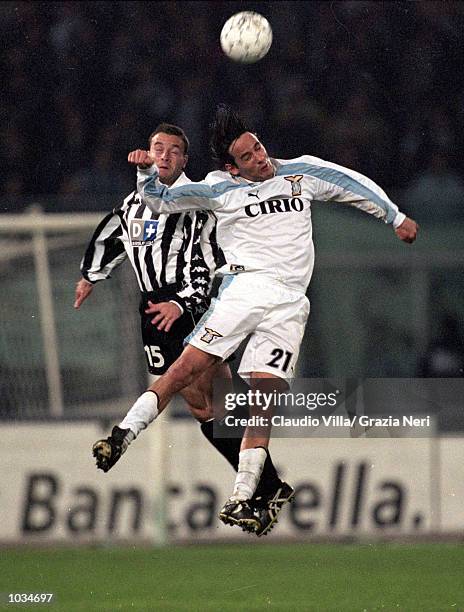 Alessandro Birindelli of Juventus battles with Simone Inzaghi of Lazio during the Italian Serie A match played at the Stadio Delle Alpi in Turin,...