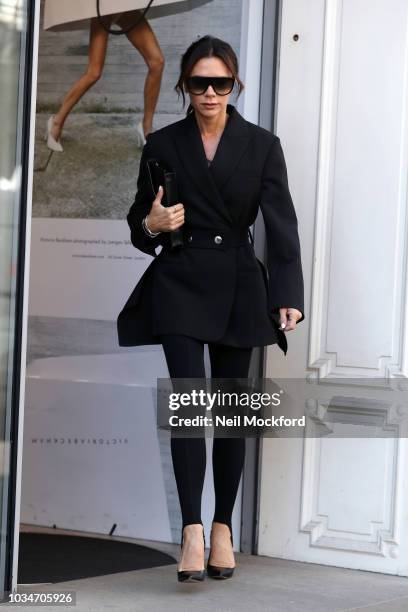 Victoria Beckham seen at her VB Dover St store during London Fashion Week September 2018 on September 17, 2018 in London, England.