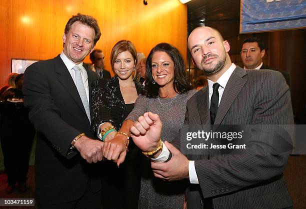 Writer/director Ted Braun, actress Jessica Biel, producer Cathy Schulman, and activist Adam Sterling at the "Darfur Now" Los Angeles screening after...