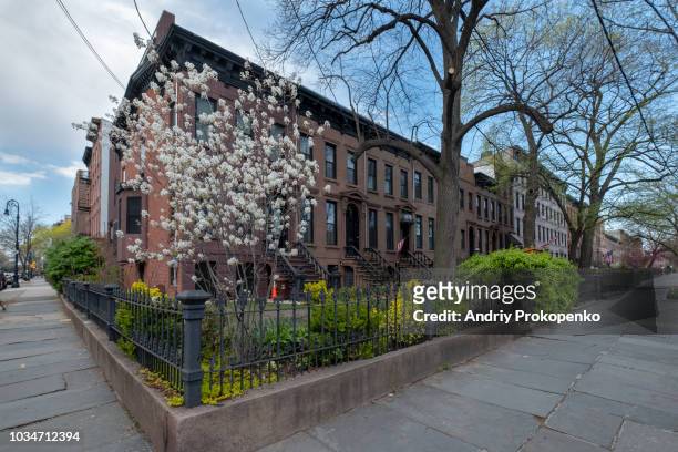 street view of carrol gardens, brooklyn - carroll gardens stock pictures, royalty-free photos & images