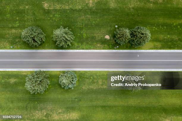 aerial shot of a straight bicycle lane in the park - rak bildbanksfoton och bilder