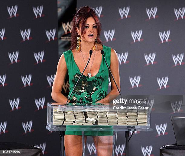 Diva Maria Kanellis attends a press conference announcing that WWE Chairman Vince McMahon will be giving away one million dollars each week on USA...