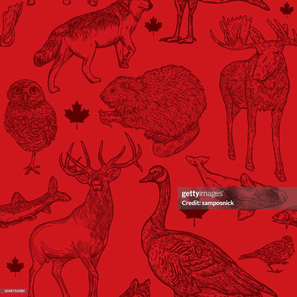 Canadiana Wildlife Seamless Pattern