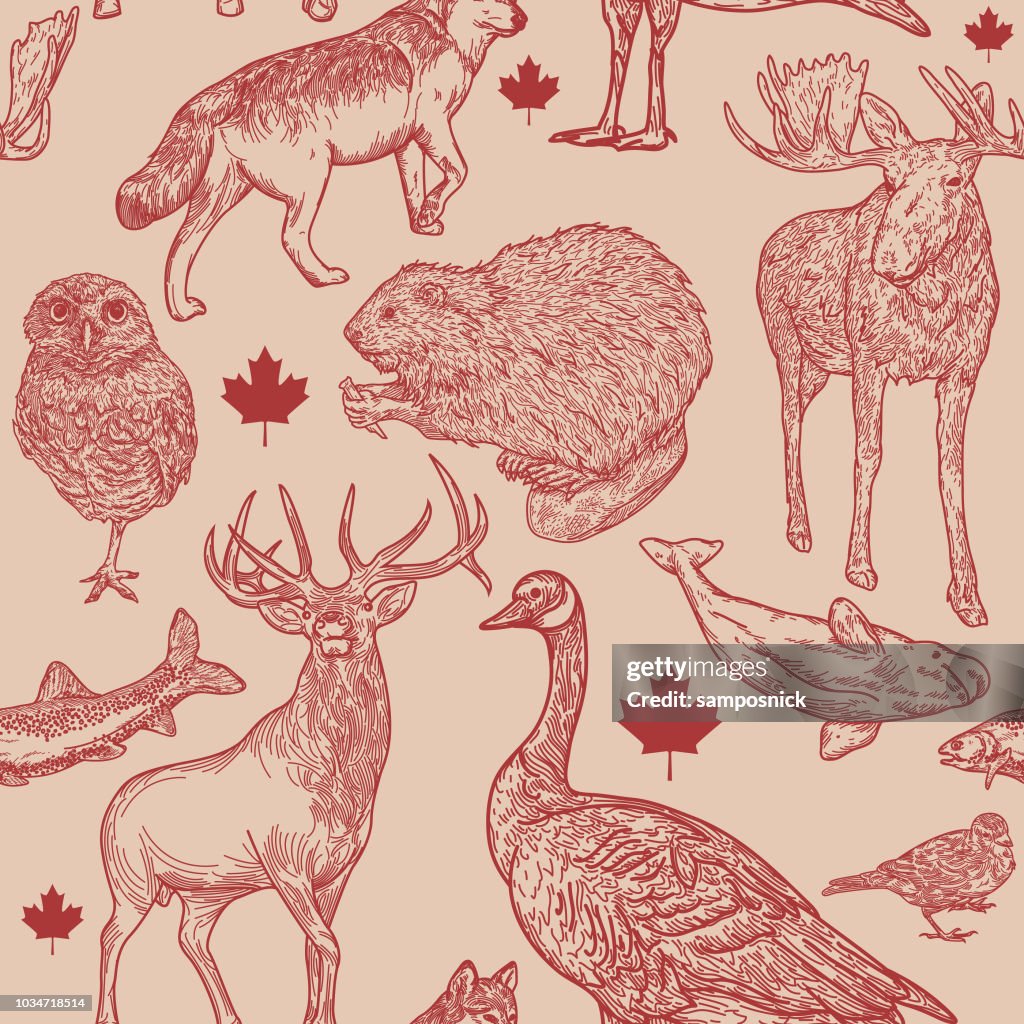 Canadiana Wildlife Seamless Pattern