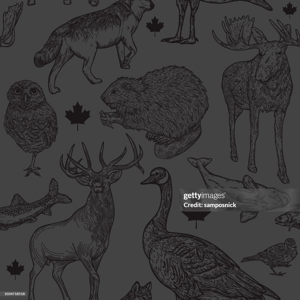 Canadiana Wildlife Seamless Pattern