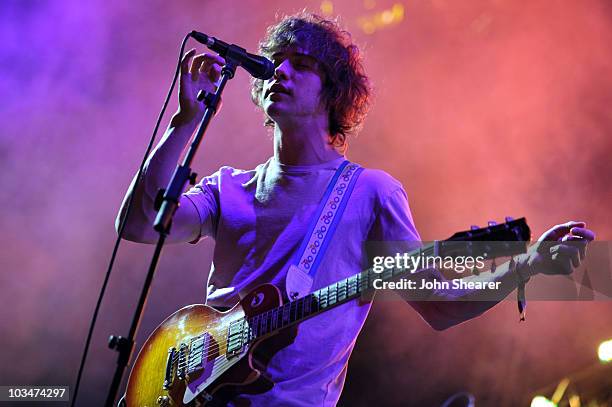 Musician Andrew Vanwyngarden of MGMT performs during Day 2 of the Coachella Valley Music & Art Festival 2010 held at the Empire Polo Club on April...