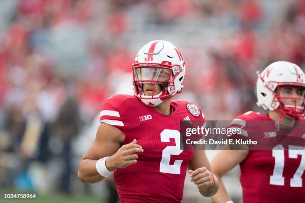 Nebraska QB Adrian Martinez on field before game vs Akron at Memorial Stadium. Lincoln, NE 9/1/2018 CREDIT: David E. Klutho