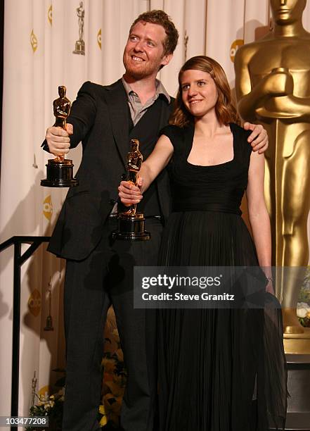 Musician/Actor Glen Hansard and Musician/Actress Marketa Irglova poses in the press room during the 80th Annual Academy Awards at the Kodak Theatre...