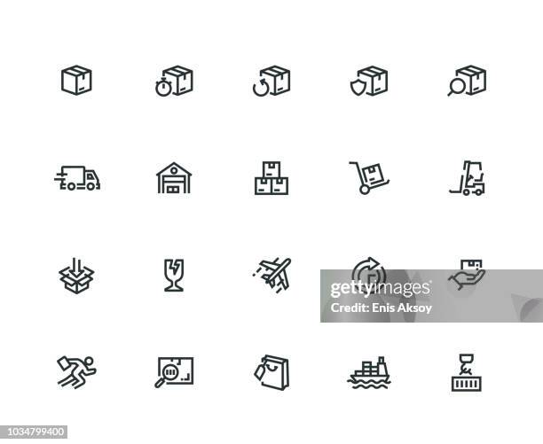 stockillustraties, clipart, cartoons en iconen met pakket levering icon set - dikke line serie - service postal