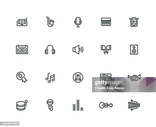 stockillustraties, clipart, cartoons en iconen met muziek icon set - dikke line serie - drum