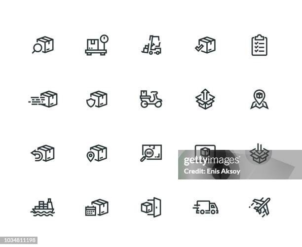 stockillustraties, clipart, cartoons en iconen met verzending icon set - dikke line serie - dik geconcentreerd