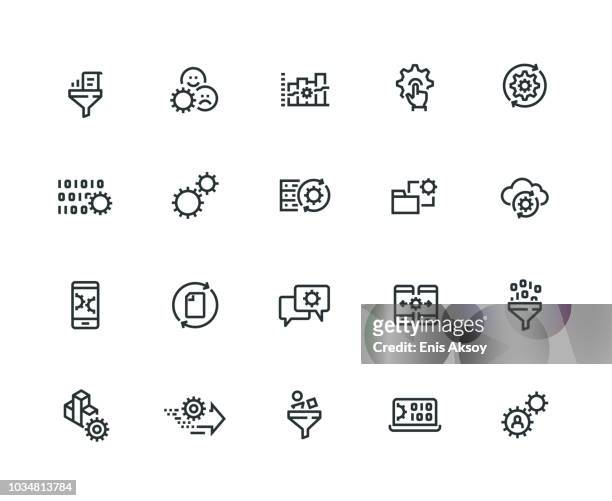 stockillustraties, clipart, cartoons en iconen met gegevensverwerking icon set - dikke line serie - testmatch