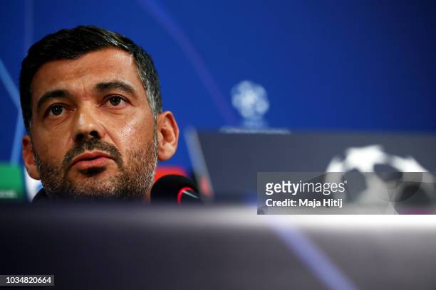 Sergio Conceicao manager of FC Porto speaks to the media during an FC Porto press conference on the eve of their UEFA Champions League match against...