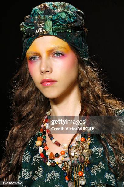 Model walks the runway at the Anna Sui Spring/Summer 2019 fashion show during New York Fashion Week on September 10, 2018 in New York City.