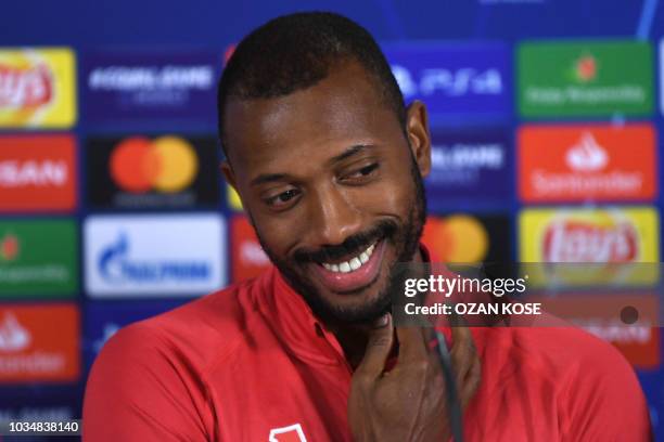 Lokomotif Moscow's Portuguese midfielder Manuel Fernandes attends a press conference on the eve of the UEFA champions league, group D, football match...