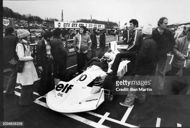 Lella Lombardi in her March Formula 1 positioned on the starting grid at Brands Hatch March 27, 197.