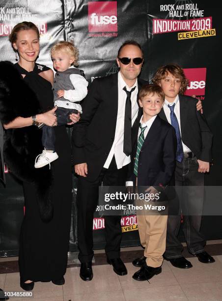 Actress Connie Nielsen, musician Lars Ulrich of Metallica and family attend the 24th Annual Rock and Roll Hall of Fame Induction Ceremony at Public...