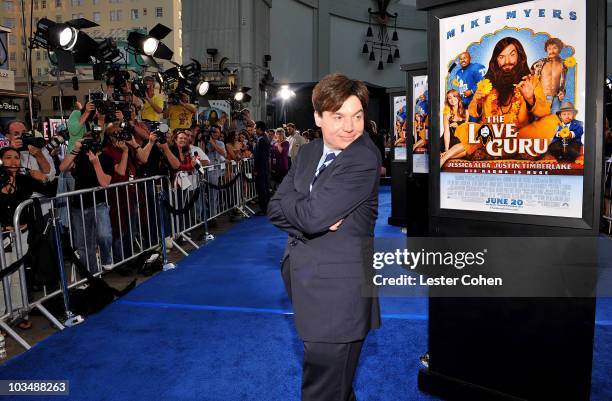 Actor Mike Myers arrives at the Los Angeles Premiere of "The Love Guru" at Grauman's Chinese Theatre on June 11, 2008 in Hollywood, California.