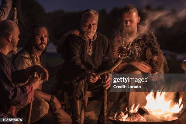 viking campfire - horizontal stock pictures, royalty-free photos & images