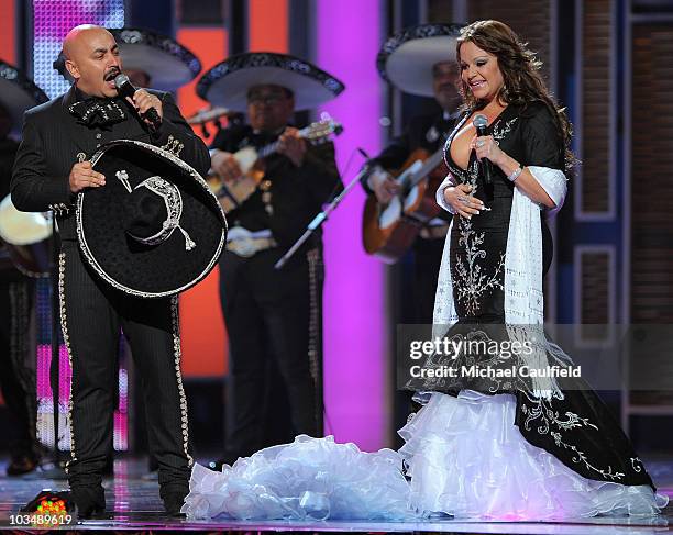 Singers Lupillo Rivera and Jenni Rivera perform at the 9th Annual Latin GRAMMY Awards held at the Toyota Center on November 13, 2008 in Houston,...