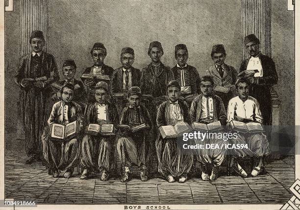 British Syrian boys school, Beirut, Lebanon, engraving from The Illustrated London News, No 1873, July 3, 1875.