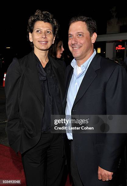 Universal Pictures Co-Chairman Donna Langley and Universal Pictures Chairman Adam Fogelson arrive at the Los Angeles premiere of "Couples Retreat"...