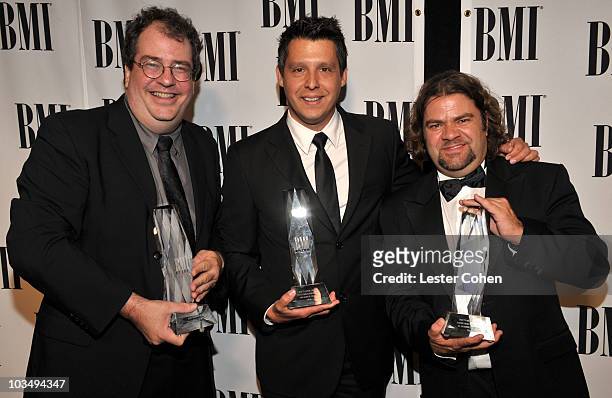 Iker Gastaminsa, Juan Carlos Rodriguez and Xavier Asali De La Mora pose during the 2010 BMI Film/TV Awards held at the Beverly Wilshire Hotel on May...