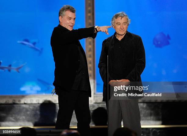 Actors Ray Liotta and Robert De Niro speak onstage during Spike TV's 4th Annual "Guys Choice Awards" held at Sony Studios on June 5, 2010 in Los...