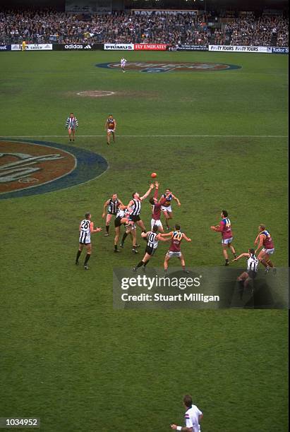 General view of the Collingwood v Brisbane AFL Round 22 game. The Lions defeated the Magpies in the last game at Victoria Park. \ Mandatory Credit:...