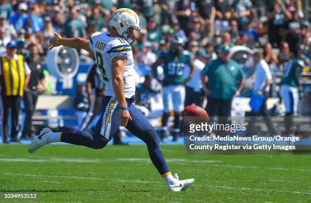 Chargers punter Drew Kaser in Carson, CA on Sunday, October 1, 2017.