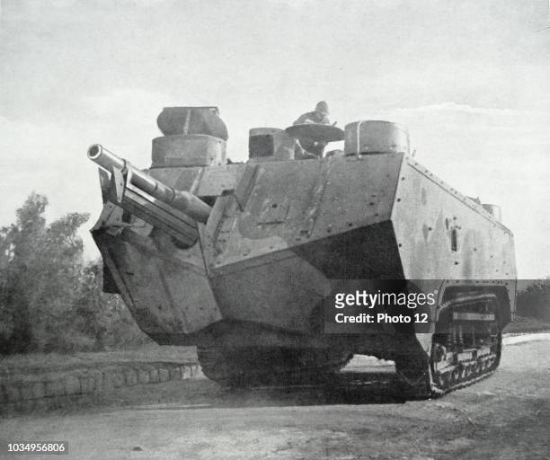 May 1917 French army tank on the move during World War One.