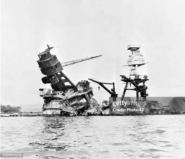 Arizona, Pearl Harbour after the Japanese attack in World War II 1941.