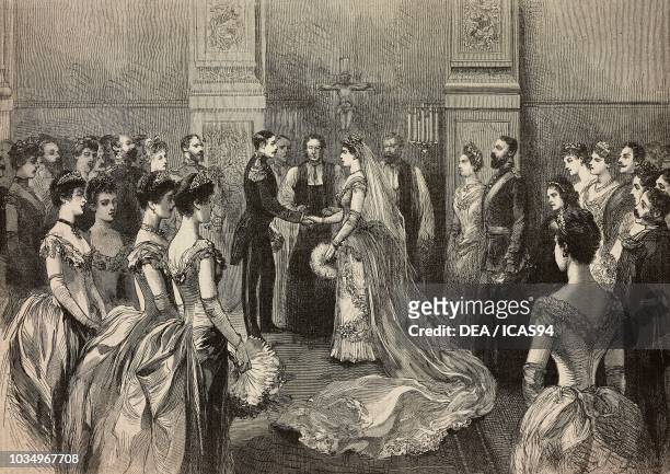 The marriage of Prince Henry of Prussia and Princess Irene of Hesse and by Rhine at Charlottenburg, 24th May 1888, Berlin, Germany, engraving after a...