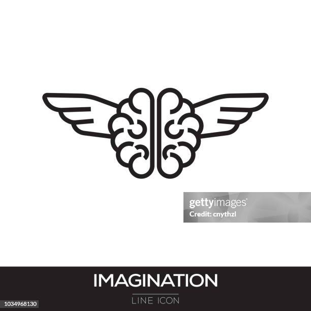 imagination line icon - book logo stock illustrations