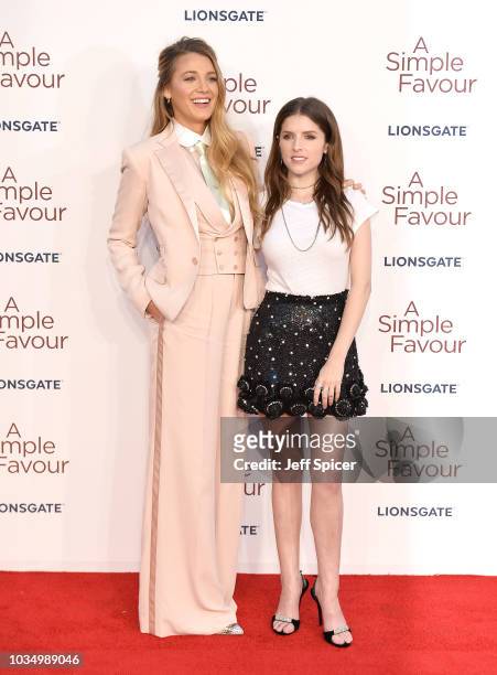 Blake Lively and Anna Kendrick attend the UK premiere of "A Simple Favour" at the BFI Southbank on September 17, 2018 in London, England.
