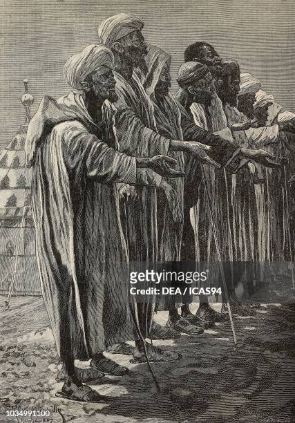 Beggars at the entrance of the camp of the British mission in Morocco, engraving after an illustration by Woodville, from The Illustrated London...