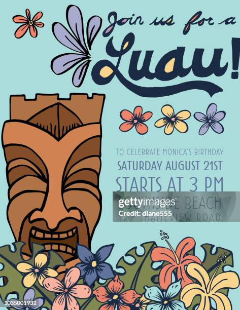 hand drawn luau party invitation template - pineapple texture stock illustrations