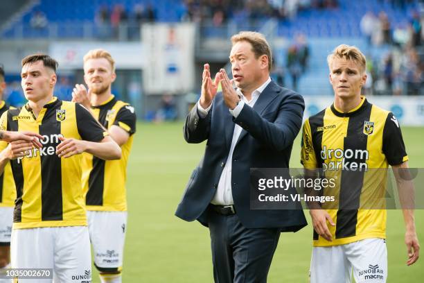 Vyacheslav Karavaev of Vitesse, Max Clark of Vitesse, coach Leonid Slutskiy of Vitesse, Martin Odegaard of Vitesse during the Dutch Eredivisie match...