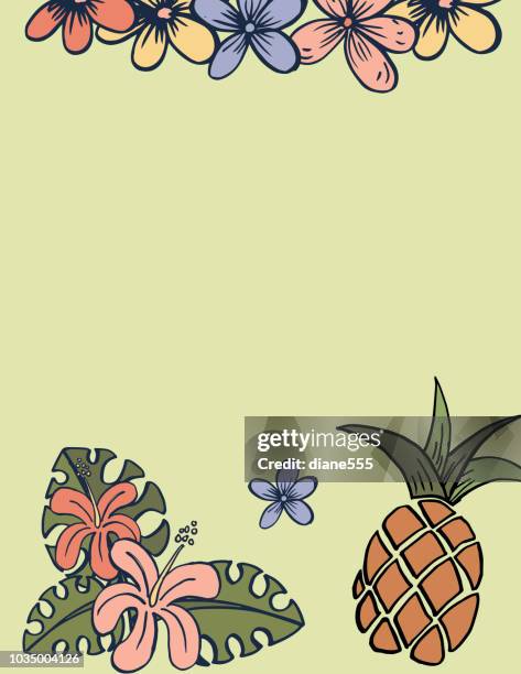 hand drawn luau background template - pineapple texture stock illustrations