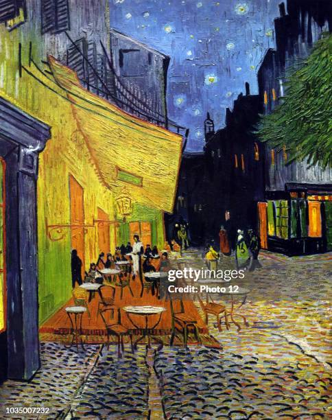 Painting titled "Cafe Terrace at Night" by Vincent van Gogh post-Impressionist painter of Dutch origin. Dated 1888.