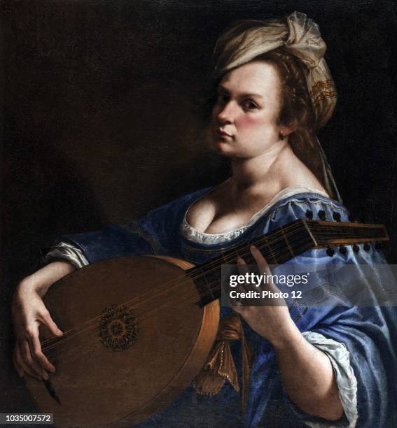 Self portrait by Artemisia Gentileschi as a lute player. An Italian Baroque painter during the 17th Century.