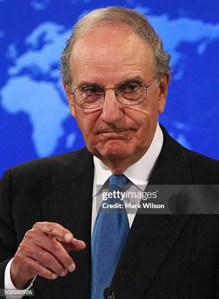 Special Envoy for Middle East Peace Talks, Senator George Mitchell , participates in a briefing at the State Department on August 20, 2010 in...