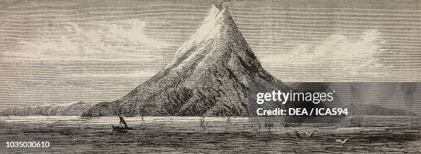 Krakatoa volcanic island, disappeared in the eruption of August Indonesia, engraving from L'Illustrazione Italiana, year 10, no 40, October 7, 1883.