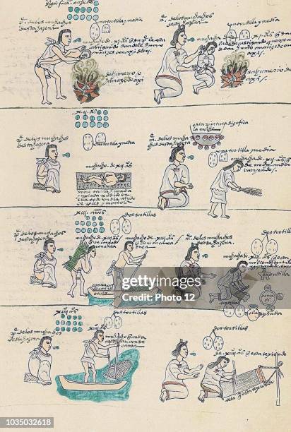 The Codex Mendoza, Aztec codex, created about twenty years after the Spanish conquest of Mexico with the intent that it be seen by Charles V, the...