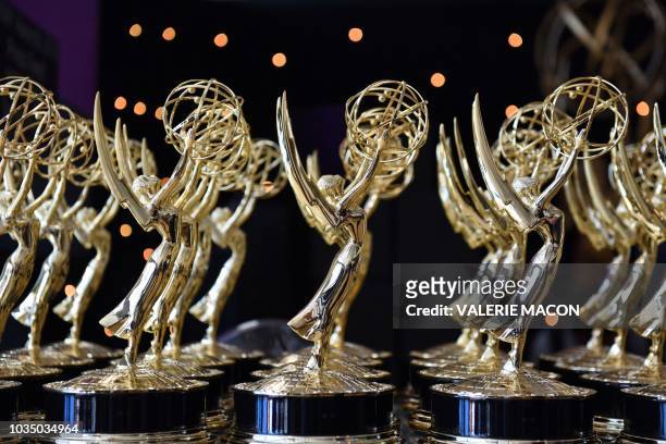 Emmy statues are seen before the 70th Emmy Awards at the Microsoft Theatre in Los Angeles, California on September 17, 2018.
