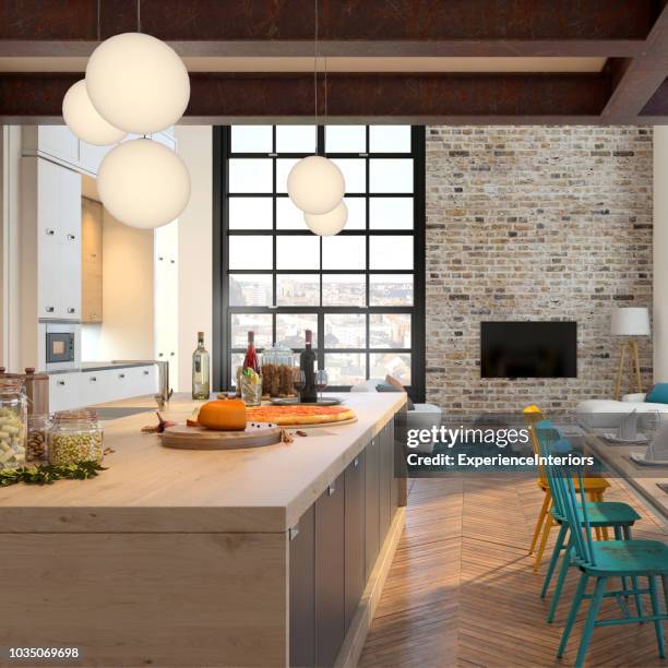 modern appartement hipster interieur - pendant light stockfoto's en -beelden