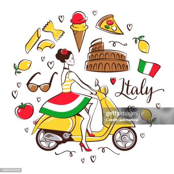 stockillustraties, clipart, cartoons en iconen met italiaanse symbolen - italian flag