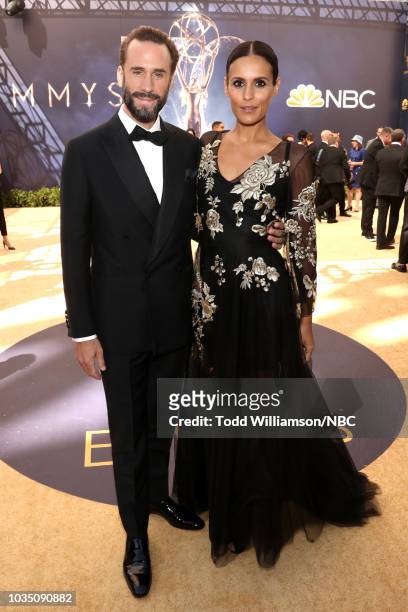 70th ANNUAL PRIMETIME EMMY AWARDS -- Pictured: Actor Joseph Fiennes and Maria Dolores Dieguez arrive to the 70th Annual Primetime Emmy Awards held at...