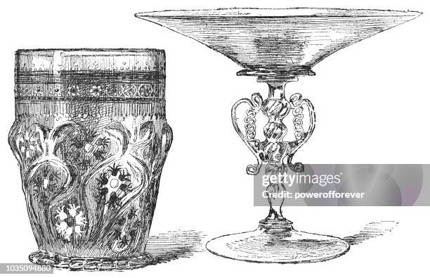 venetian glassware (16th century) - murano glass stock illustrations